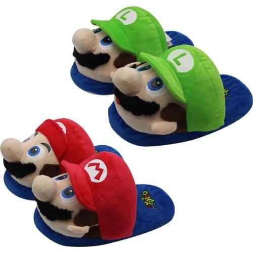 Super Mary Cartoon Plush Slippers Louis Mario Slippers Parent-child Home Non-slip Warm Cotton Slipper Children Birthday Gifts