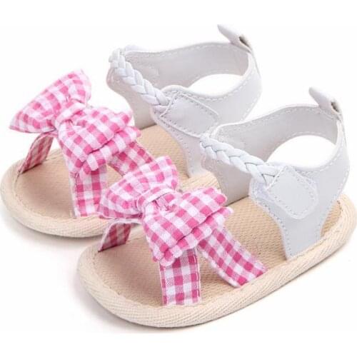 Yauamdb Newborn Baby First Walkers Summer Girls Plaid Bow Sandals Toddler Shoes Hollow Infant Shoes Princess Footwear Ly18
