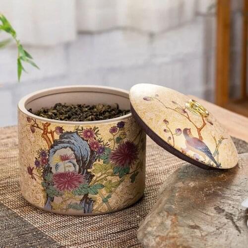 Vintage Painted Sealed Storage Tank Household Moisture-Proof Food Container Ceramic Tea Caddy Portable Organizer For Coffee Cand