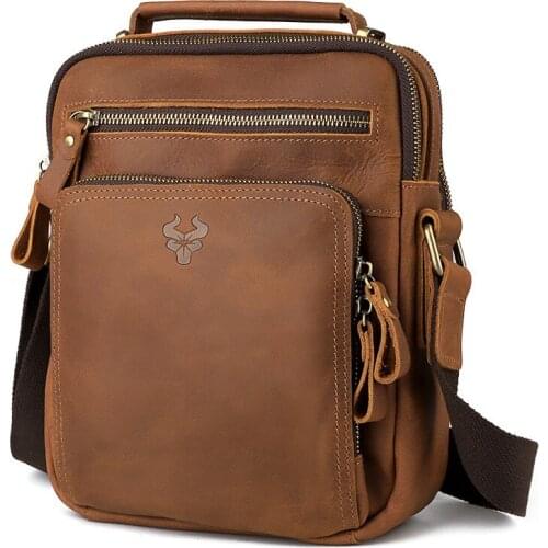 High Quality Leather Mens Shoulder Bag Crazy Horse Cowhide Crossbody Mens Bag Christmas gift