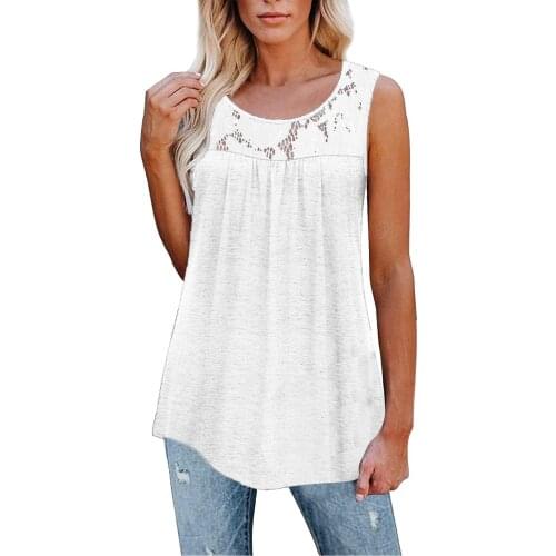 2021 New Womens Large Size Sleeveless Lace Pleated Shirt Summer Shirt Tunic Women Clothes Graphic T Shirts