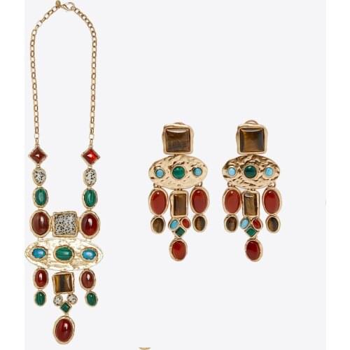 Vintage ZA Statement Stone Necklace Woman Bohemian Ethnic Colorful Collar Chain Choker Femme Handmade Summer Jewelry