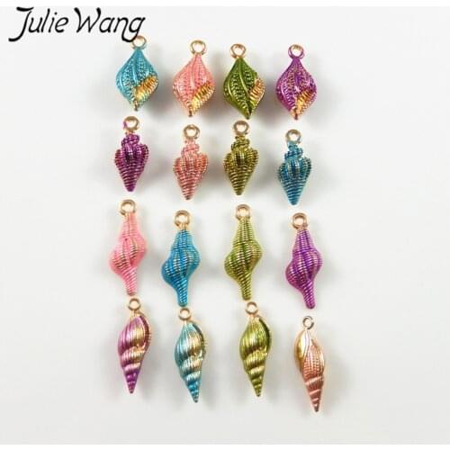 Julie Wang 16pcs Wholesale Multi Size Stunning Colorful Conch Sea Shell Enamel Alloy Cute Charms Fine Jewelry Findings For Women