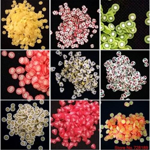100pcs/pack New Colorful 3D Apple Orange Kiwi Fruit Soft Ceramic Nail Art DIY Decorations Tools Slices Polymer Clay