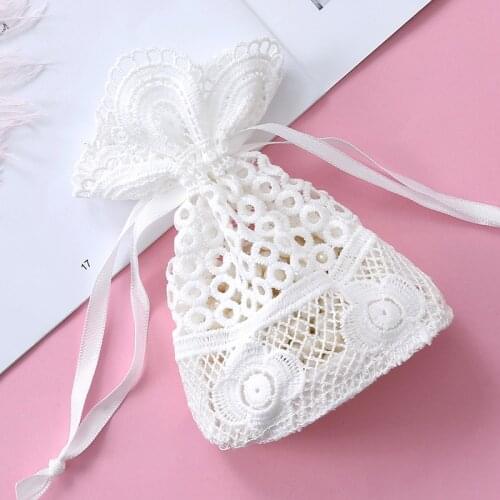 12pcs 10*14CM Hollow White Lace Drawstring Bag Round Bottom Jewelry Packaging Bag Wedding Gift Party Bag Milk Silk Creative Bag