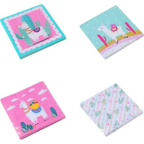 20PCS Alpaca Llama Cactus Flower Napkins Birthday Party Decor Girl Boy Unicorn Tropical Llama Party Supplies Decoupage Napkins