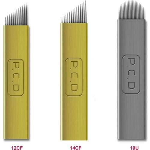 20pcs/lot Permanent Makeup Supplies Microblading Needles PCD 12 14 19 u Shape Dispoable Eyebrow Blade for Embroidery Manual Pen
