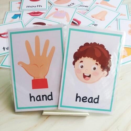 30pcs Body Part English Learning Word Card Games Montessori Baby Flash Cards Educational Toys For Children