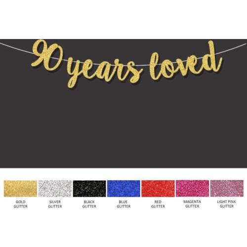 90 years loved banner 90th happy birthday decoration for gold glitter sign wedding anniversary party decor