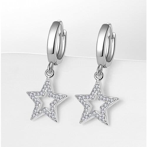 925 Sterling Silver Crystal Tassel Star Charm Stud Earrings For Women Girl Trendy Elegant Party Jewelry Prevent Allergy eh1318