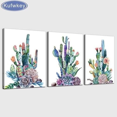 Diamond painting cross stitch kits 3pcs/set canvas Art Simple Life Green Cactus Desert Plant Painting full diamond embroidery