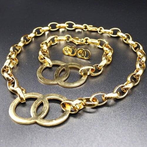 AMUMIU Double Hoops Fashion Party Jewelry Set For Women Pendant Necklace and Bracelet Earrings Sets JS129