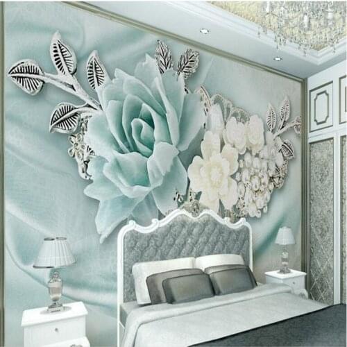 Beibehang Large custom wallpaper 3D stereo mint green jewelry pearl oil painting flowers TV backdrop home decoration