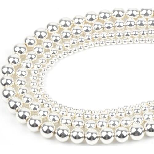 4 6 8 10 12mm Natural Stone Beads Silvers Plated Hematite Round Beads For Jewelry Making Bracelet Necklace Accessories Wholesale