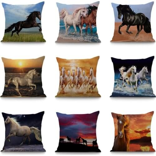 Horse Print Cushion Cover Case 45x45 Decorative Pillowcase Animals Linen Cotton Throw Pillow Cushion Cover Sofa Car Home Decor