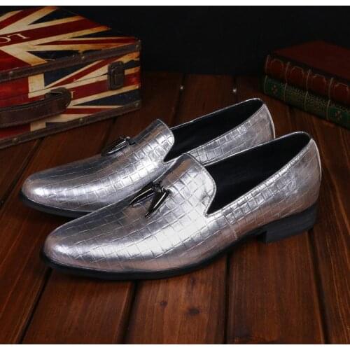 Christia Bella Classic Large Size Silvery Lattice Real Leather Mens Loafers Shoes Male Pointed Toe Flats Shoes Man Party Shoes