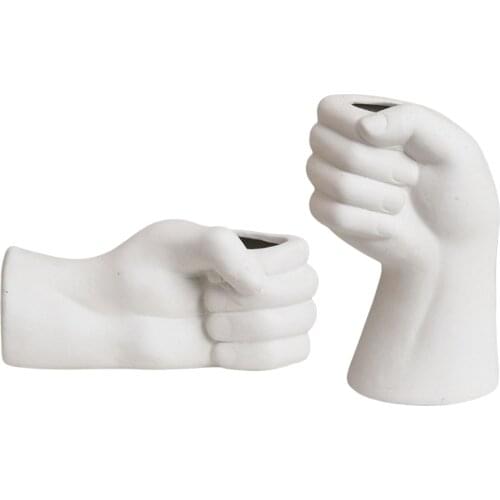 Art Ceramic Hand Shape Flower Vase Fist Sculpture Flower Pot Holder Ornament