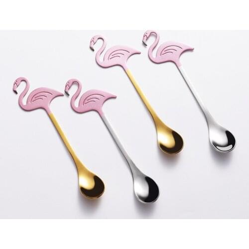 Creative Flamingo Handle Stainless Steel Spoon For Kitchen Mixing Spoon Personality Mini Hanging Cups Dessert Kawaii Tea Spoons