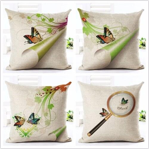 Fashion Nordic Style Lovely Butterfly Printed Pillow Sofa Pillow Home Car Decor Fundas Cushion Cotton Linen Almofadas Cojines
