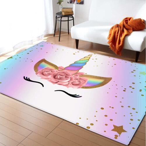 Cartoon Unicorn Carpet Kids Room Bedroom Decoration Mat Area Rug Anti-Slip Flannel Girls Play Big Carpets for Home Living Room