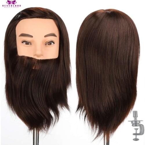 Male 100% Real Hair Mannequin Practice Training Head With Beard Barber Hairdressing Manikin Doll Head For Beauty School