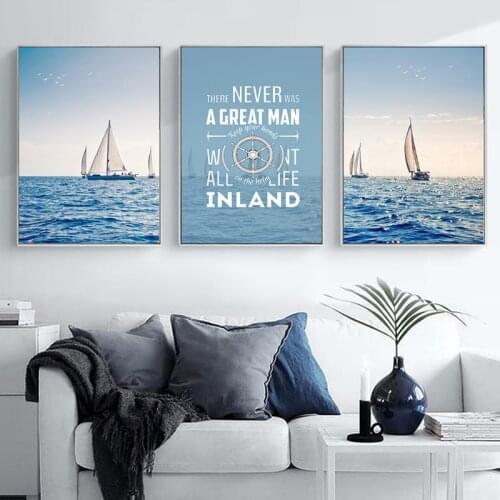 Ocean Landscape Wall Art Print Canvas Painting Sailboat Quotes Nordic Poster Home Decoration Wall Pictures for Living Room Decor