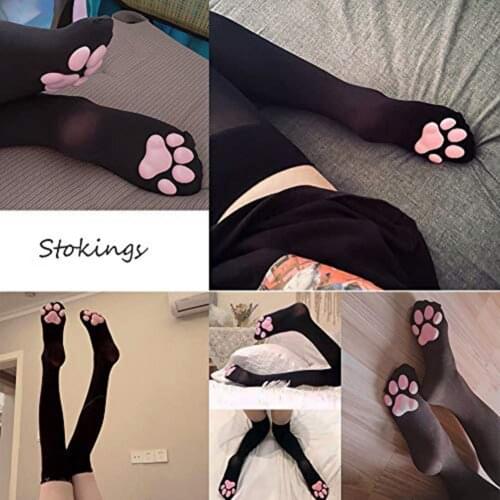 Socks Soft 3D Kitten Paw Pad Cute Pink Thigh High Socks for Cosplay