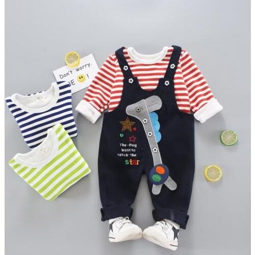 2017new boys girls infant winter clothes set striped sweater+overalls pants,kids newborns casual suits