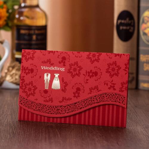New Arrivals !1set Red Laser Cut Luxury Wedding Invitations Card high-end engraving and gilding custom wedding invitation cards
