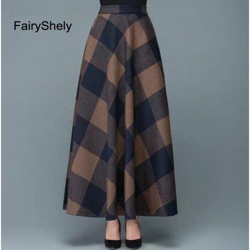 2019 Autumn Winter High waist umbrella skirt a word skirt wild waist woolen female Flared new poncho skirt Long skirt plus size