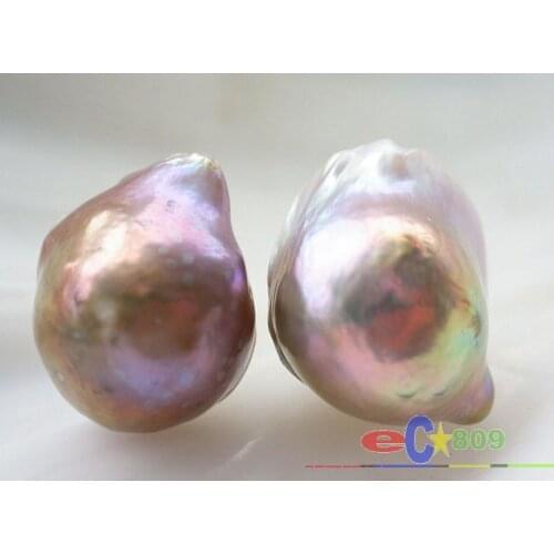 P3009 Huge 19MM baroque lavender keshi reborn pearl earring Fine Women Fine Jewelry