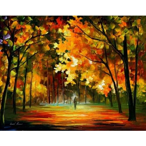 Landscape Modern paintings with Palette knife art oil on Canvas fiest of leafs Handmade high quality