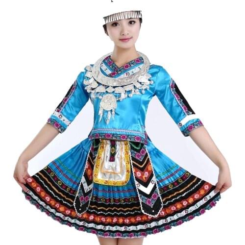 Miao Dance Performances Hmnong Dress Miao Hmong Clothes Stage Square Dance Performance Art Portrait Dress Female With Hat
