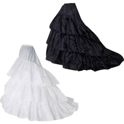 Bridal Wedding Dress Trailing Skirt Large 3-layer Ruffled Petticoat Elastic Waist Black White Lolita Petticoats Slip Lining