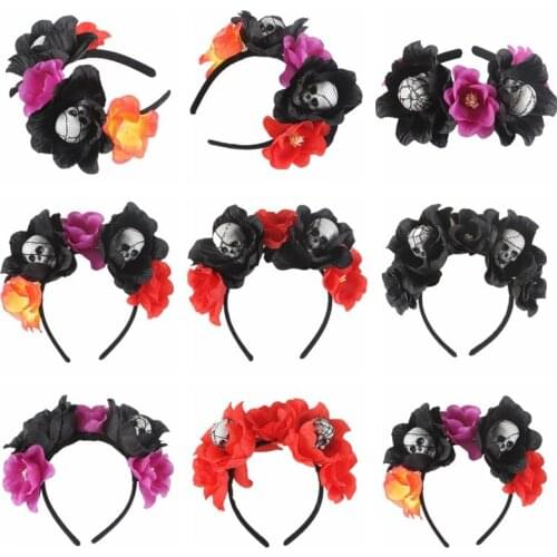 INS new black simulation flower head buckle foam skull headgear Halloween dead ghost festival party headband