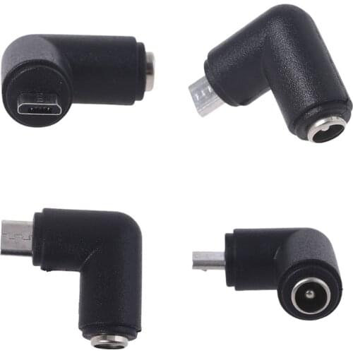 90 Degree Right Angle Female to Micro USB Male Charge Adapter Black 5.5 x 2.1mm DC Power Plug for Cellphone Tablet