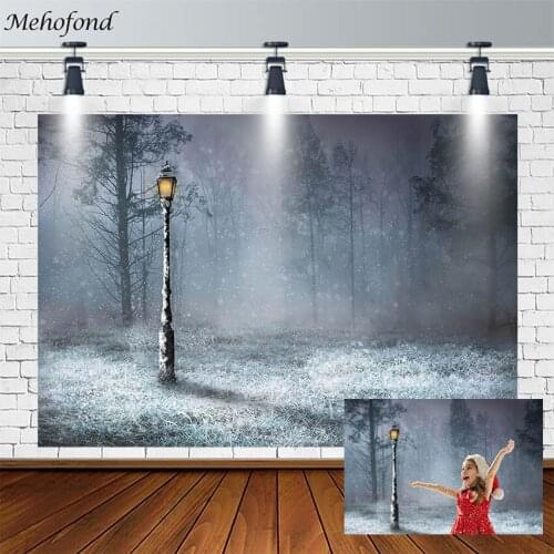 Christmas Backdrops For Photography Winter Tree Street Lamp Forest Wonderland Girl Photo Background Studio Photocall Decor Props