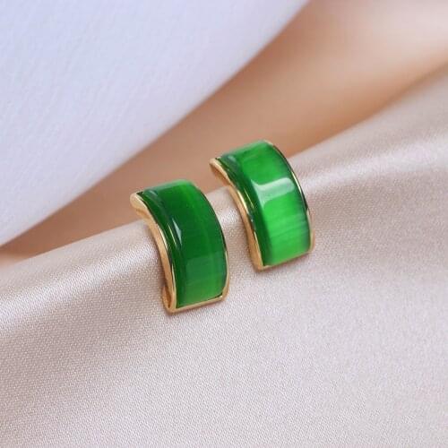 New Fashion Opal Stone Stud Earrings For Women Trendy OL Style Elegant Geometric Earrings Wedding Earrings Jewelry Brincos Gifts