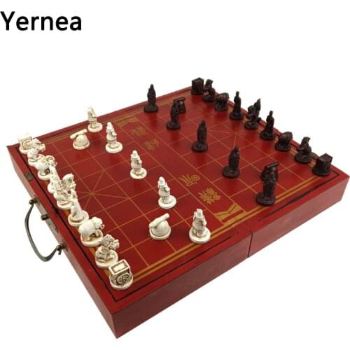 Yernea High-grade Wooden Chinese Chess Game Set Folding Chessboard Chinese Traditions Chess Resin Chess Pieces New Board Game