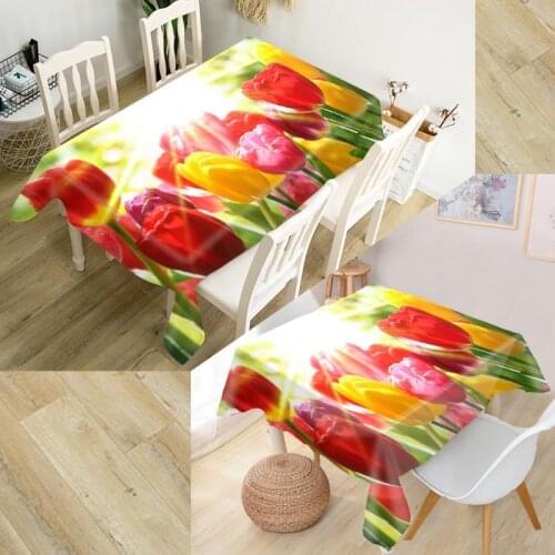 Customizable 3D Tablecloth Tulips Flowers Waterproof Thicken Rectangular Square Wedding Table Cloth 90X90cm,100X140cm