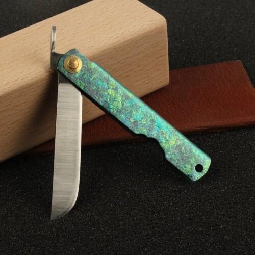 HIGONOKAMI Japanese Style Blade Folding Pocket Knife Titanium TA2 handle 14C28N blade EDC compact knife