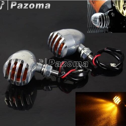 2pcs Cafe Racer Motorcycle LED Grill Bullet Aluminum Indicator Lights Blinker Turn Signal Lamp For Harley Custom Choppers Bobber