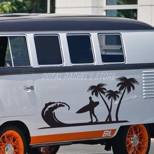 Tropical Island Palm Silhouettes SurfBoard Sticker Home Decor Vinyl Decal Coconut Tree Wave Living Room Bedroom