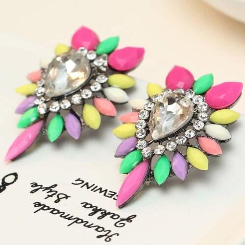 Womens fashion big Colorful earrings New arrival brand sweet metal with gems stud crystal earring for women girls