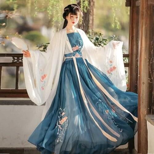 Women Chinese Traditional Hanfu Costume Lady Vestidos Han Dynasty Dress Embroidery Tang Dynasty Princess Folk Dance Clothing