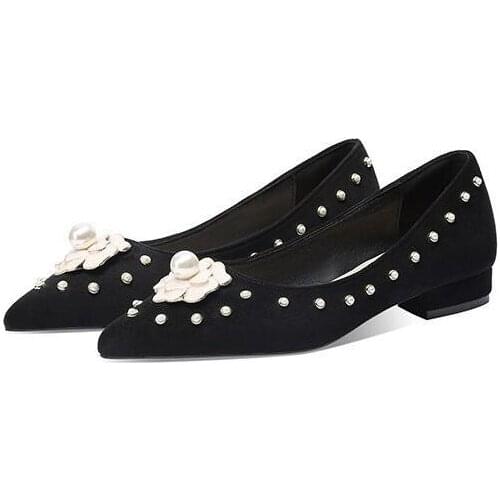 2021 beaded spring/summer 2021 new flat net celebrity fairy single shoes pointed toe flat heel O womens trendy shoes