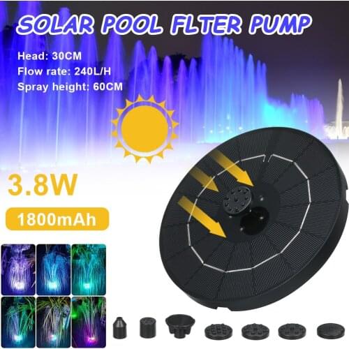 3.8W Solar Water Fountain Pump Colorful LED Lights Floating Garden Fountain Pump Swimming Pools Pond Lawn Decor