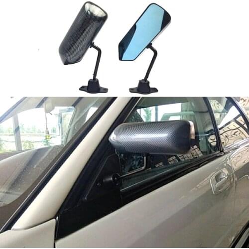 F1 1Pair Universal Car Rearview Mirror carbon Fiber Autos Blue Rear View Mirror Carbon Racing Side Glass Wide Angle Metal Bracke
