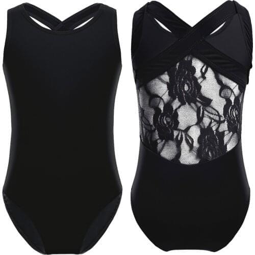 Ballet Leotards For Girls Kids Dance Wear Sleeveless Solid Lace Back Gymnastics Leotard Bodysuit Ballet Dance Dress Jumpsuit