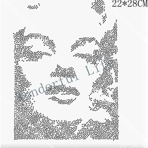 Free shipping black woman design hot fix rhinestone transfer motifs iron on crystal transfers design patches fixing rhinestones